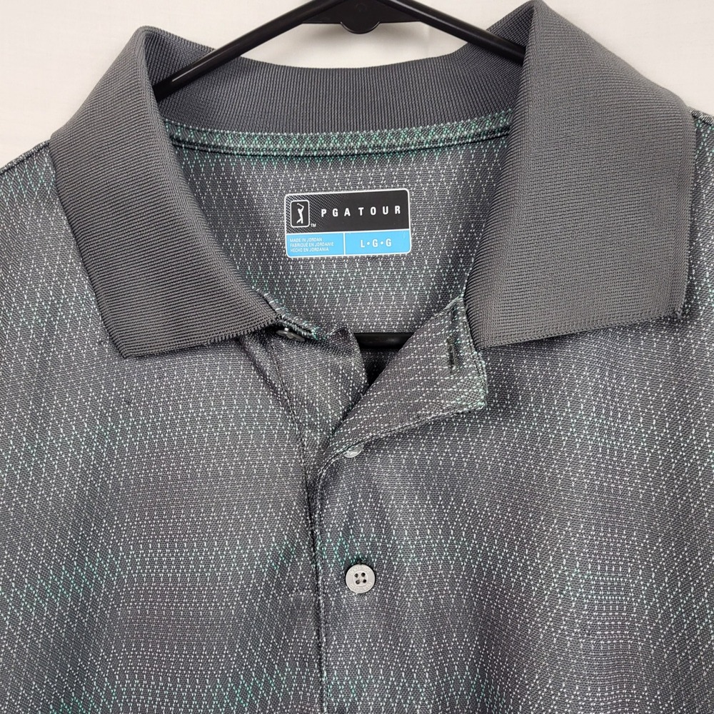 PGA Tour Golf Polo Shirt Mens Large Gray Green Pattern Performance Short Sleeve - Picture 3 of 6